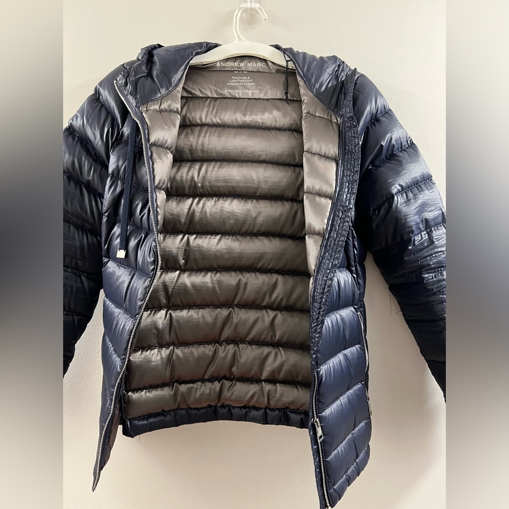 Andrew Marc Packable Lightweight Down Premium Jacket Navy - Picture 13 of 16
